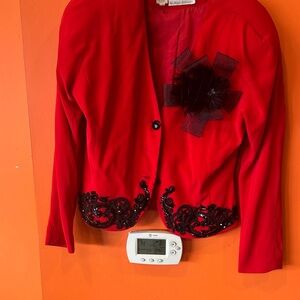 Chic Red Blazer with Black Detailing